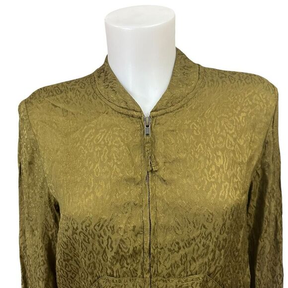 Maeve x Anthropologie Green Shiny Tonal Leopard Print Zip Top Lightweight XS - Picture 2 of 10